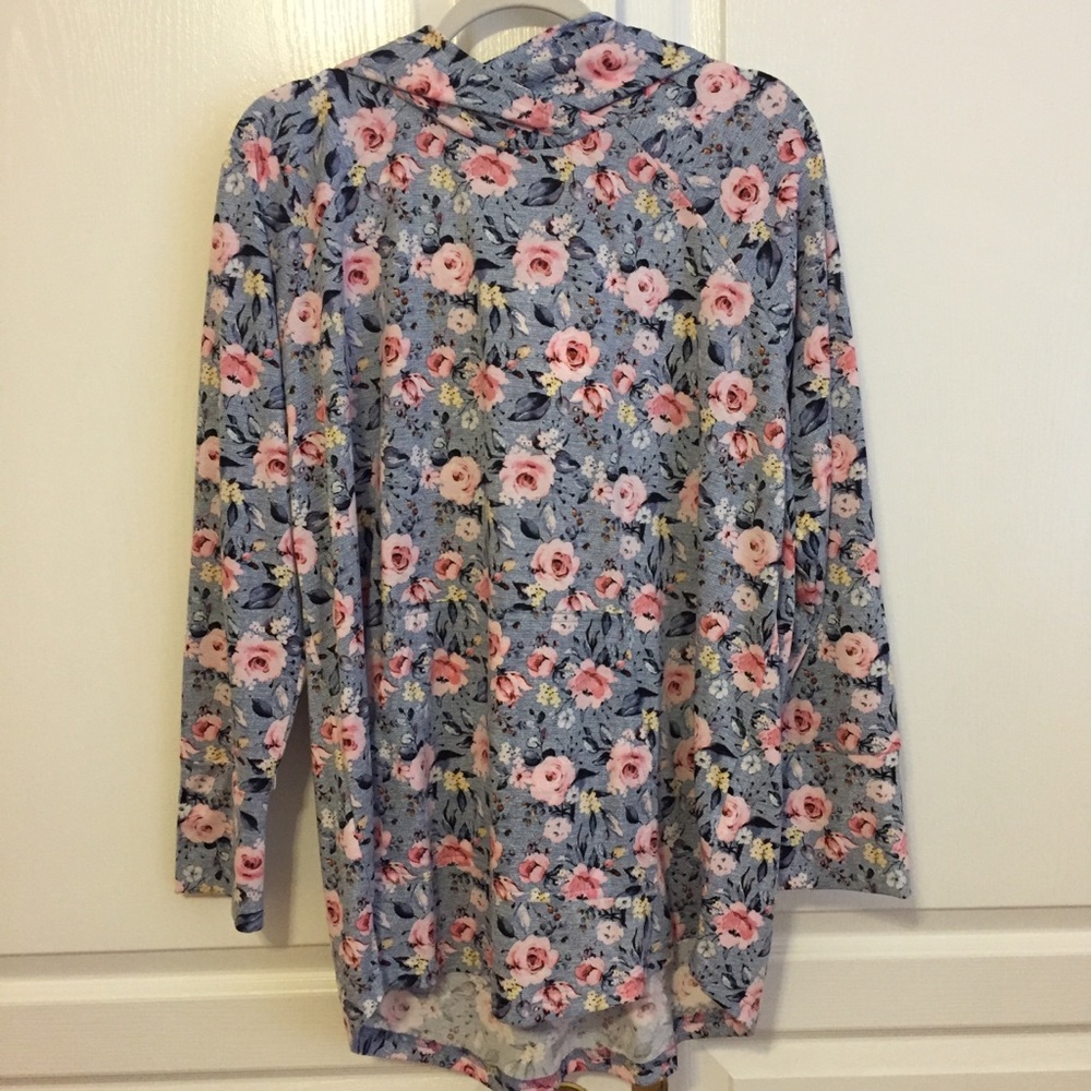 NWT Lularoe XL Amber hoodie blue pink floral